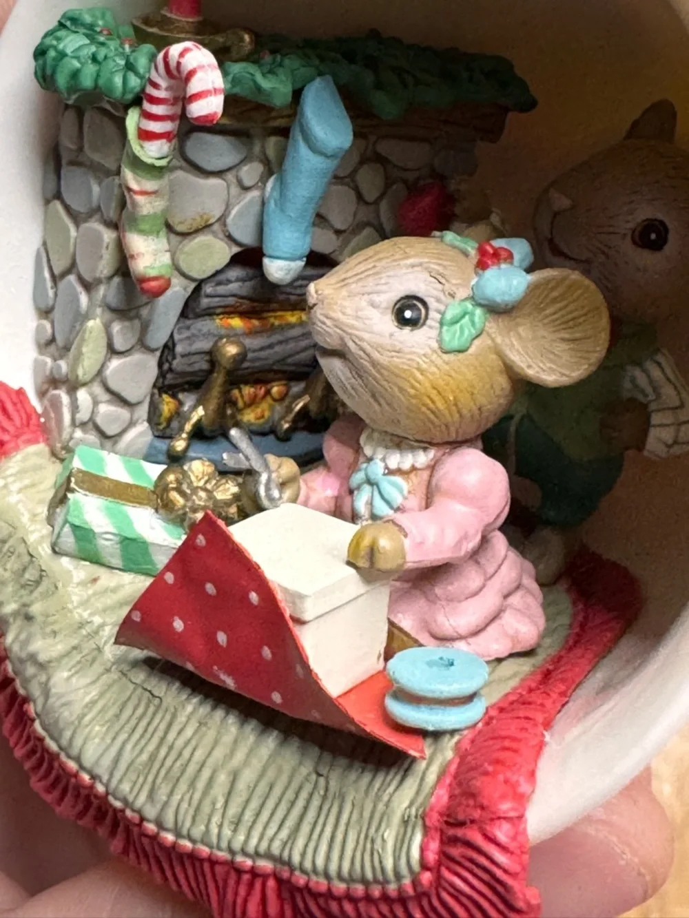 Enesco Holiday Small Pets Figurine in Red, Green, Pink, Gold and Blue